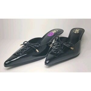 GBG Los Angeles Pointed Toe Mule Black Kitten Low Heels Shiny Womens 6.5 NEW